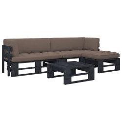 4 Pcs conj. lounge paletes c/ almofadões pinho impregnado preto