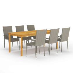 7 Pcs conjunto de jantar para jardim cinzento