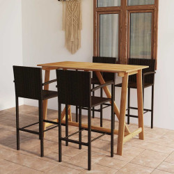 5 Pcs conjunto de bar para jardim castanho