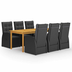 7 Pcs conjunto de jantar para jardim preto
