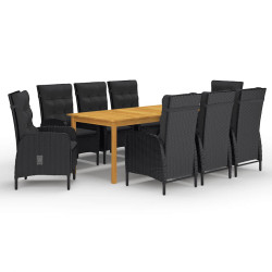 9 Pcs conjunto de jantar para jardim preto