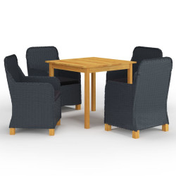 5 Pcs conjunto de jantar para jardim cinzento-escuro