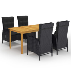 5 Pcs conjunto de jantar para jardim preto