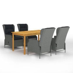 5 Pcs conjunto de jantar para jardim cinzento-claro