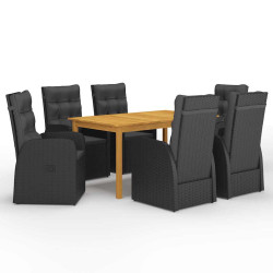 7 Pcs conjunto de jantar de jardim preto