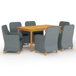 7 Pcs conjunto de jantar para jardim cinzento-claro