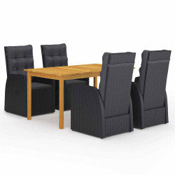 5 Pcs conjunto de jantar de jardim preto