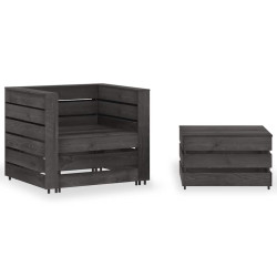 2 Pcs conjunto lounge jardim em paletes pinho impregnado cinza