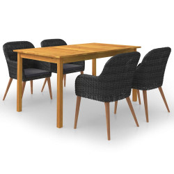5 Pcs conjunto de jantar para jardim preto