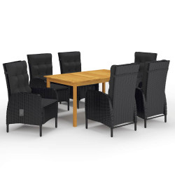 7 Pcs conjunto de jantar para jardim preto