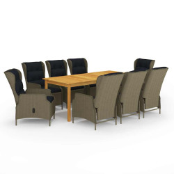 9 Pcs conjunto de jantar para jardim castanho