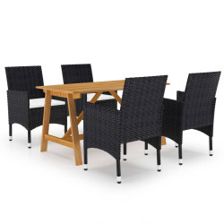 5 Pcs conjunto de jantar para jardim preto