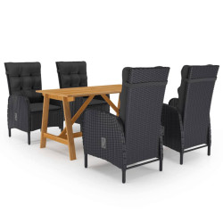 5 Pcs conjunto de jantar para jardim preto
