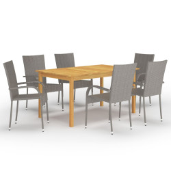 7 Pcs conjunto de jantar para jardim cinzento