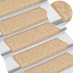 Tapetes de escada 15 peças 65x21x4 cm marrom claro com borda retangular