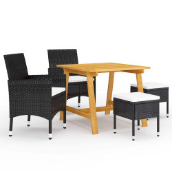 5 Pcs conjunto de jantar para jardim preto