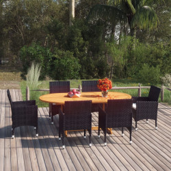 7 Pcs conjunto de jantar para jardim vime PE preto