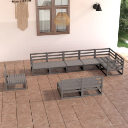 9 Pcs conjunto lounge de jardim pinho maciço cinzento