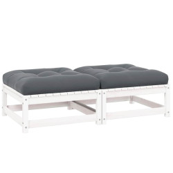 Apoio de pés p/ jardim c/ almofadões 2 pcs pinho maciço branco
