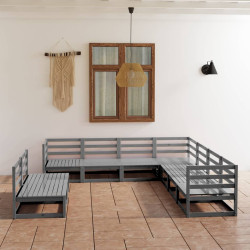 9 Pcs conjunto lounge de jardim pinho sólido cinzento