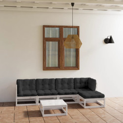 6 Pcs conjunto lounge de jardim c/ almofadões pinho maciço