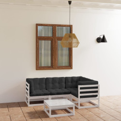 5 Pcs conjunto lounge de jardim c/ almofadões pinho maciço