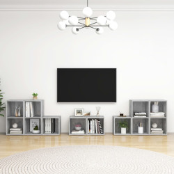 8 Pcs conjunto de móveis de TV derivados madeira cinza cimento