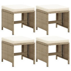 Bancos de jardim 4 pcs com almofadões vime PE bege