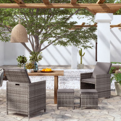 4 Pcs conjunto de cadeiras e bancos de jardim vime PE cinzento