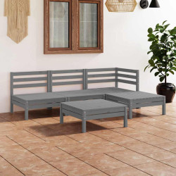 5 Pcs conjunto lounge de jardim pinho maciço cinzento