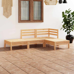 4 Pcs conjunto lounge de jardim pinho maciço