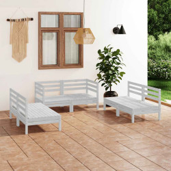 6 Pcs conjunto lounge de jardim pinho maciço branco