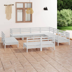 11 Pcs conjunto lounge de jardim pinho maciço branco
