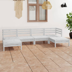 6 Pcs conjunto lounge de jardim pinho maciço branco