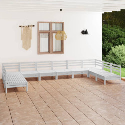 10 Pcs conjunto lounge de jardim pinho maciço branco