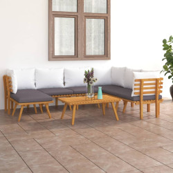 8 Pcs conjunto lounge de jardim com almofadões acácia maciça