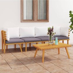 4 Pcs conjunto lounge de jardim c/ almofadões acácia maciça