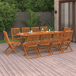 11 Pcs conjunto de jantar para jardim 220x90x75cm acácia maciça