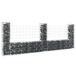 Cesto gabião em forma de u c/ 3 postes 260x20x100 cm ferro