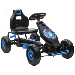 Kart a pedais para crianças 5-12 anos com assento ajustável pneus insufláveis amortecimento e travão de mão 121x58x61cm azul