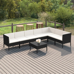 8 Pcs conjunto lounge de jardim c/ almofadões vime PE preto