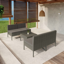 5 Pcs conjunto lounge de jardim c/ almofadões vime PE cinzento