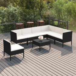 8 Pcs conjunto lounge de jardim c/ almofadões vime PE preto