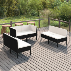 6 Pcs conjunto lounge de jardim c/ almofadões vime PE preto