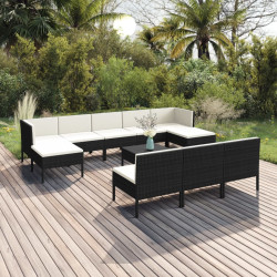 11 Pcs conjunto lounge de jardim c/ almofadões vime PE preto