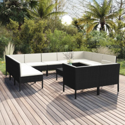 12 Pcs conjunto lounge de jardim c/ almofadões vime PE preto