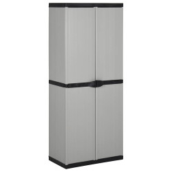 Armário arrumação jardim 3 prateleiras 68x40x168cm cinza/preto