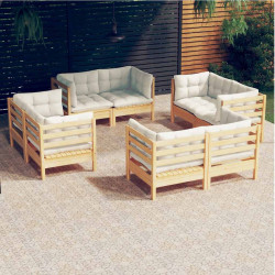 8 Pcs conjunto lounge jardim c/ almofadões cor creme pinho