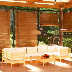 8 Pcs conjunto lounge de jardim c/ almofadões cor creme pinho