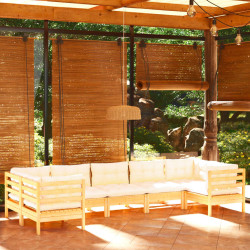 7 Pcs conjunto lounge jardim c/ almofadões cor creme pinho
